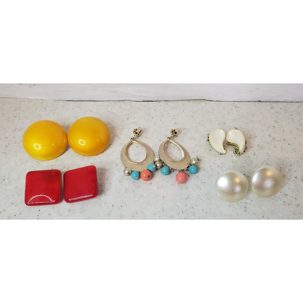 Vintage Clip On Screw Back Earring Lot 70s 80s 90s Red Yellow Ivory Gold